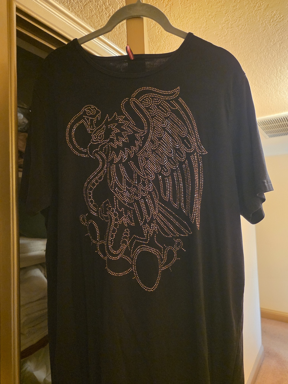 Guess Black Tee with Bronze Stud Eagle Motif